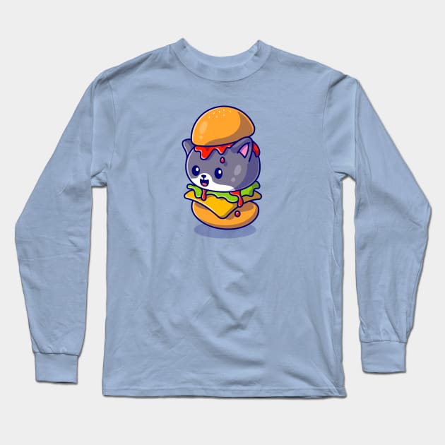 Cute Cat Burger Cartoon Long Sleeve T-Shirt by Catalyst Labs